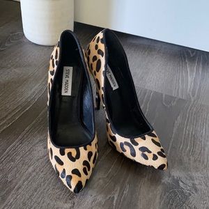 Faux fur leopard heels